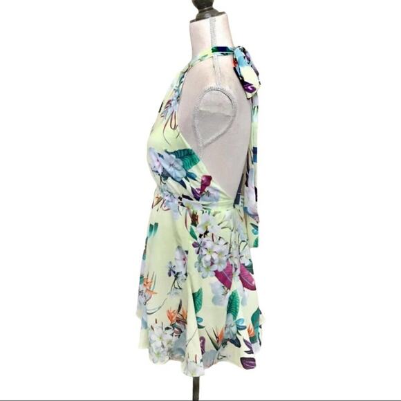 6 Shore Road NWT Floral Print Dress Halter Backless Yellow Pink Floral Tropical - Picture 7 of 9